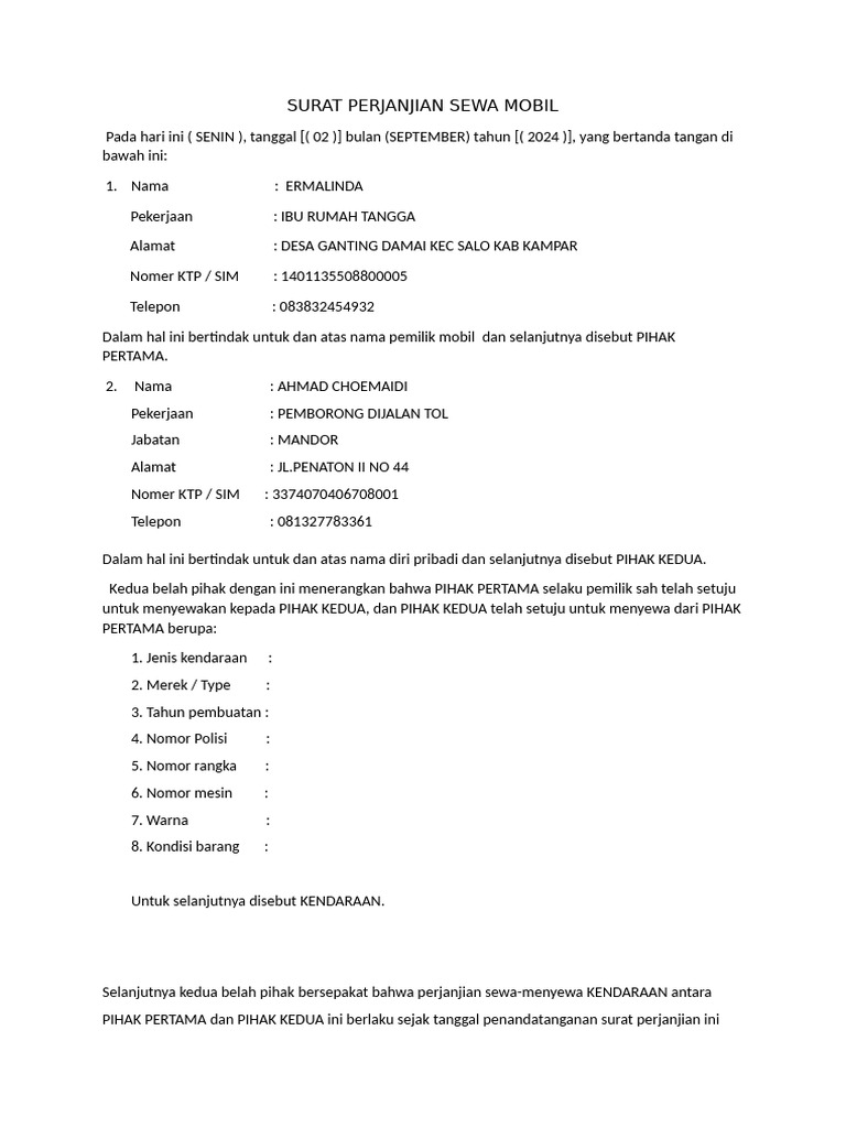 Surat Perjanjian Sewa Mobil Xenia Pdf