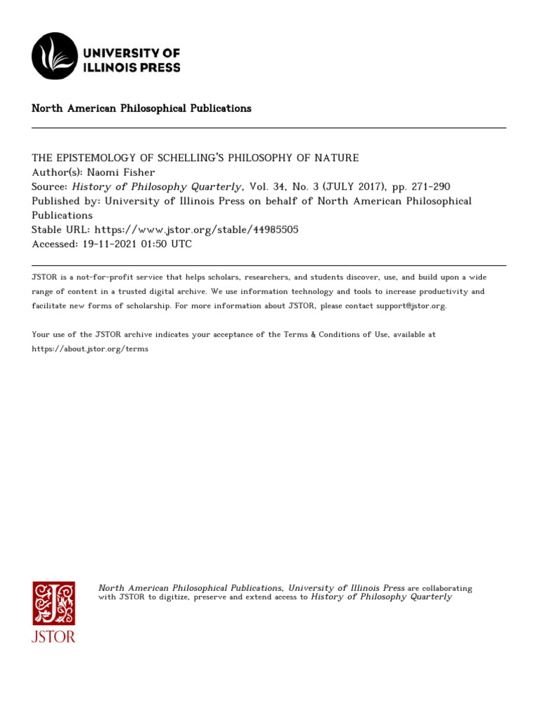 The Epistemology of Schellings Philosophy of Nature | PDF