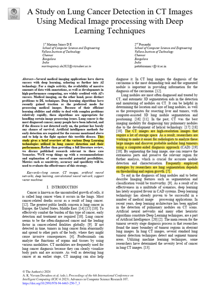 A Study On Lung Cancer Detection in | PDF