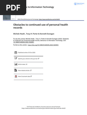 Obstacles to Continued Use of Personal Health Records