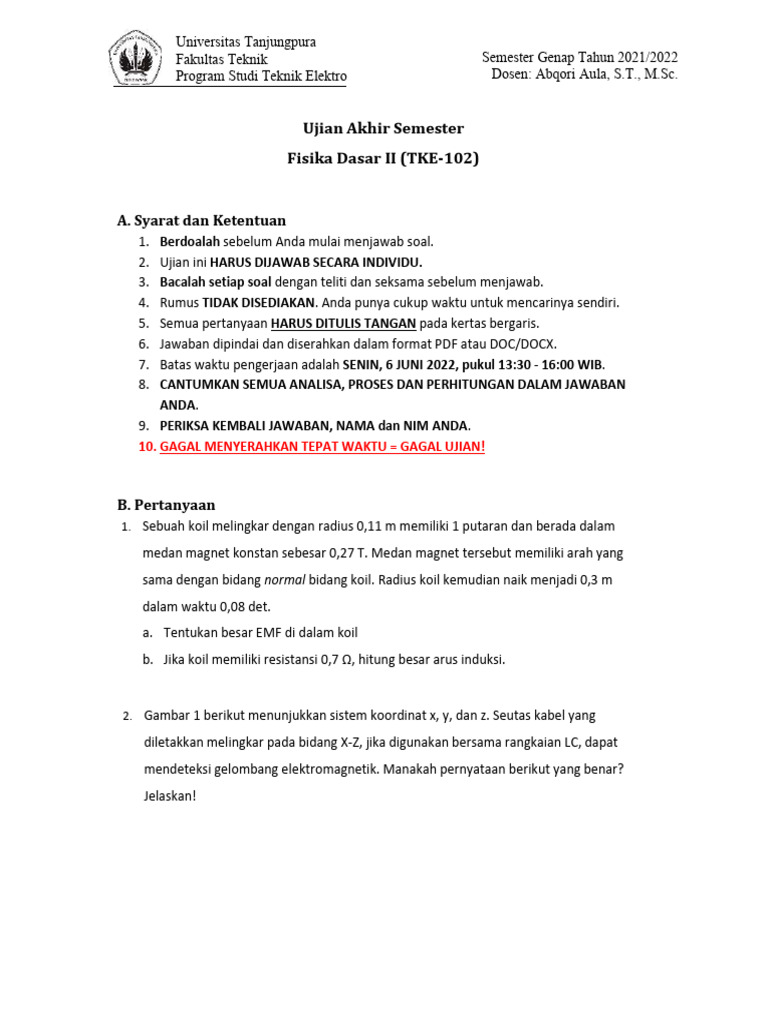 End-Term Exam of Physics II 2022 | PDF