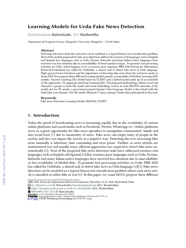 Learning Models For Urdu Fake News Detec | PDF | Computational ...