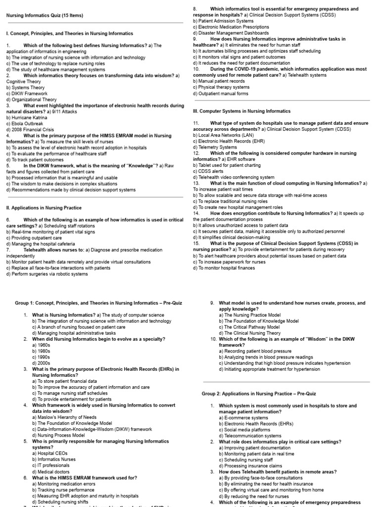 Nursing Informatics Quiz: Key Concepts | PDF | Electronic Health Record ...