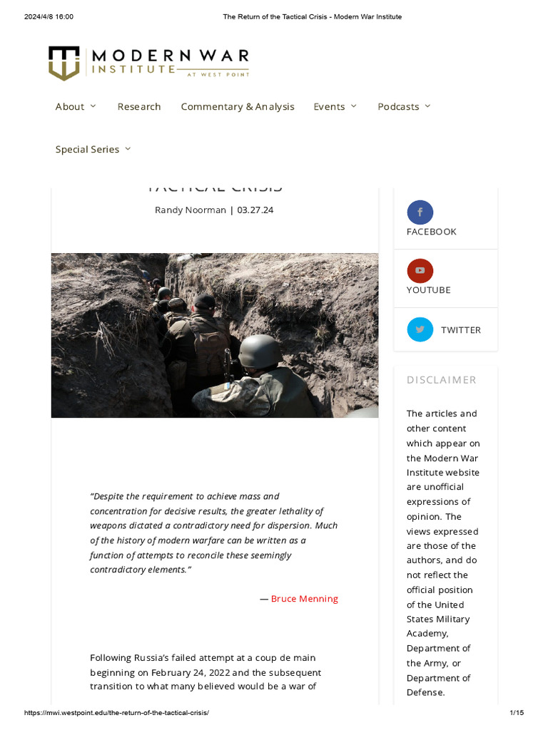 The Return of The Tactical Crisis - Modern War Institute | PDF