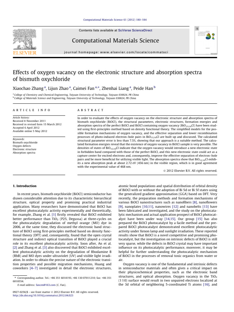 Effects of Oxygen Vacancy On The Electronic Structure and Absorption ...