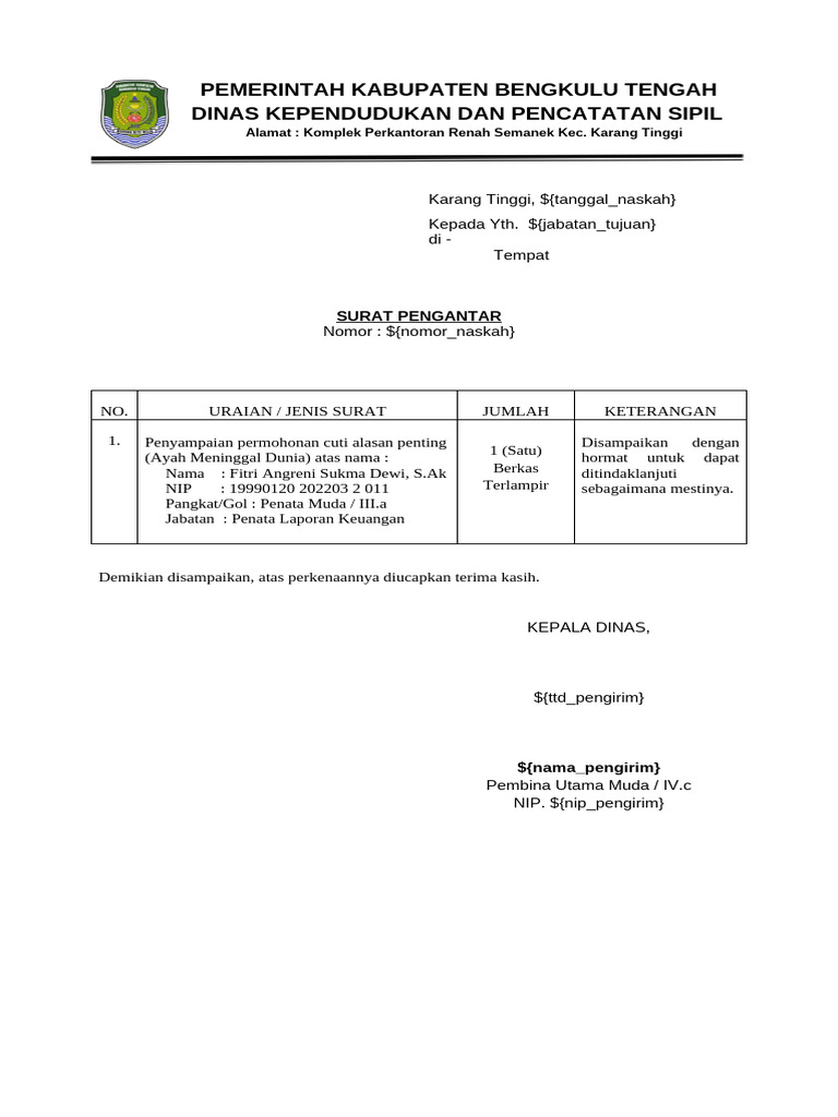 Surat Pengantar Cuti Tahunan Pdf