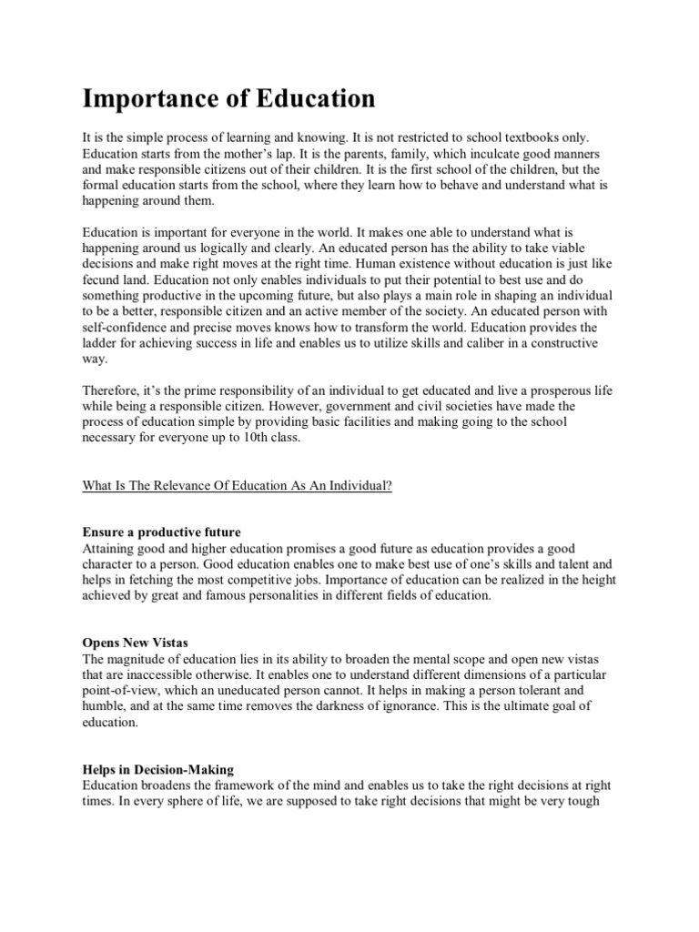 The Importance of Education | PDF | Career & Growth | Social Science
