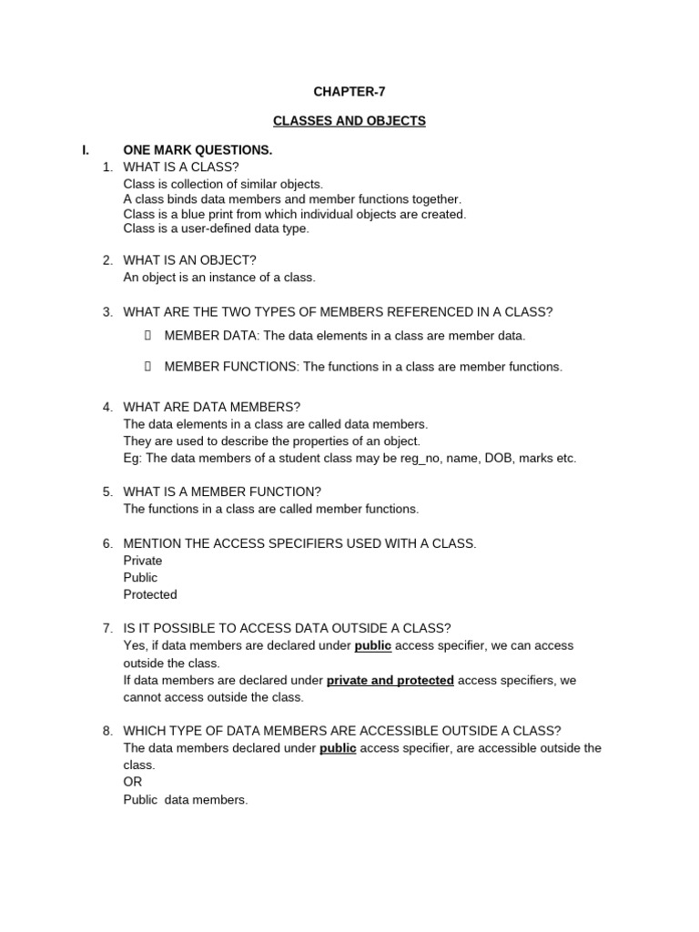 Chapter 7 Classes and Objects | PDF