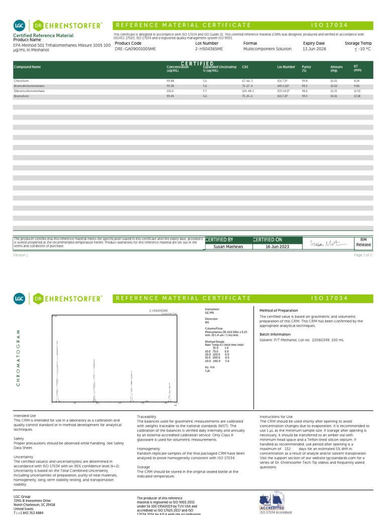 EPA Method 501 Trihalomethan | PDF