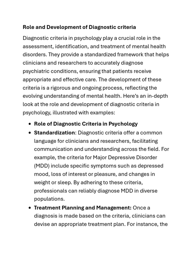 Role and Development of Diagnostic Criteria | PDF