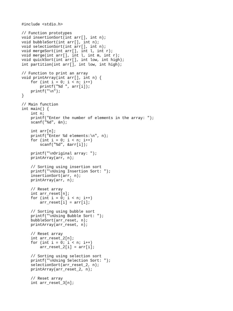 C Sorting Algorithms in C Code | PDF | Theoretical Computer Science ...
