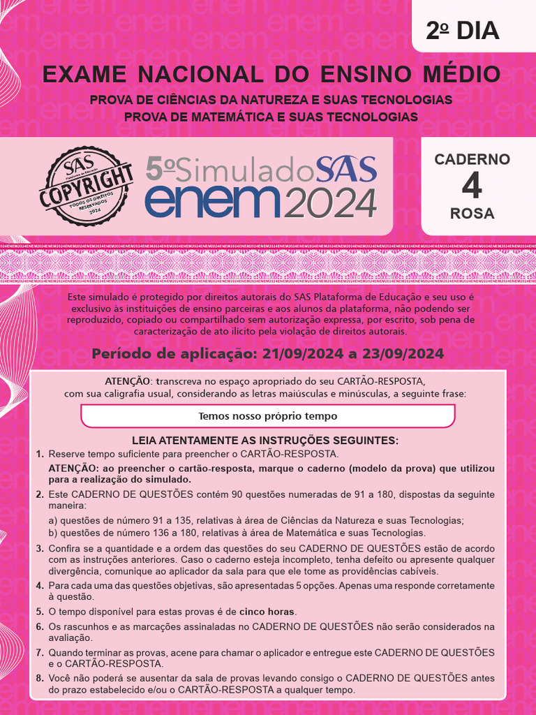 Exame Nacional Do Ensino Médio: Período de Aplicação: 21/09/2024 A 23 ...