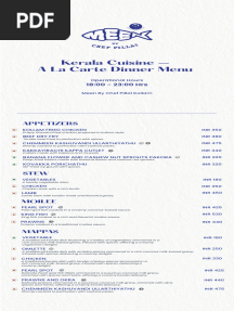 Meen Kollam Soft Launch Dinner Menu