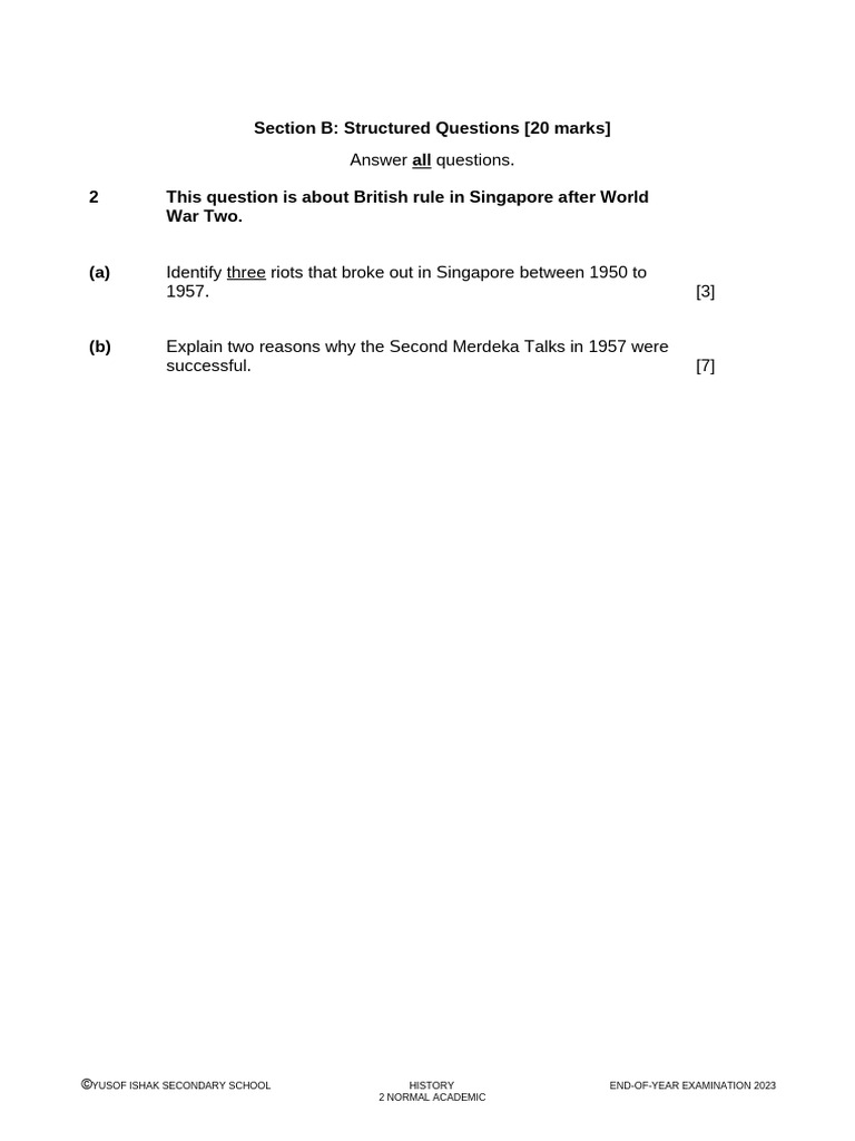 Yiss - Sec 2 Hy - Eoy - Na Section B | PDF