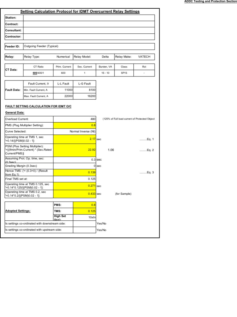 39984912 Setting Calculation Protocol for IDMT Over Current Relay