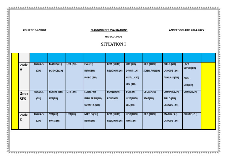 PLANNING SITUATION 1. année scolaire en couRS 2024-2025 | PDF