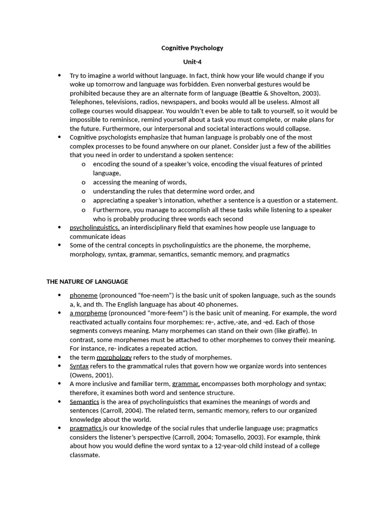 Cognitive Psychology Unit 4 Notes Pdf