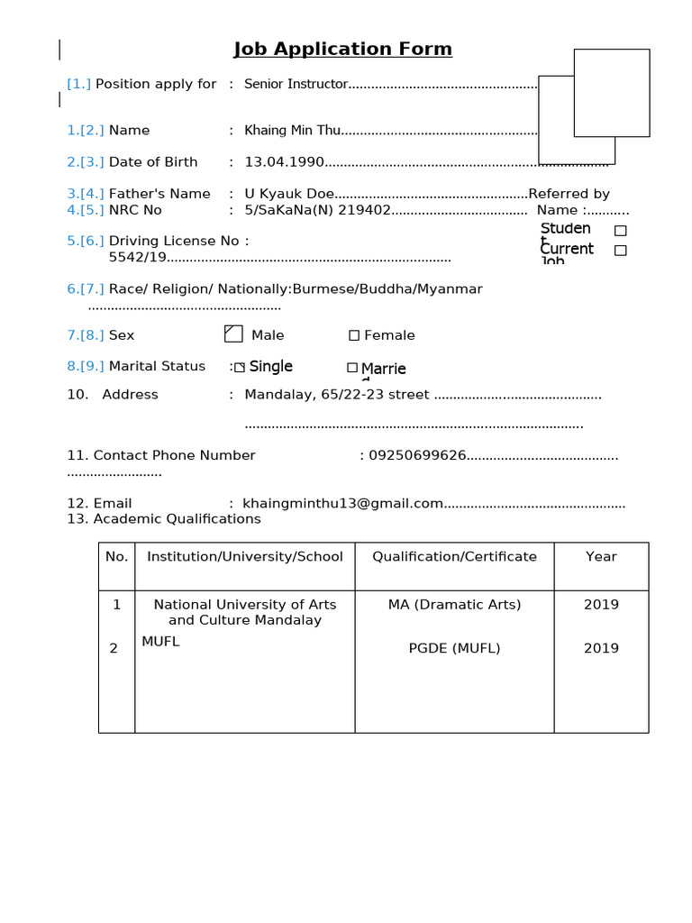 MIT-HRD-FR-002 ( Job Application Form) | PDF