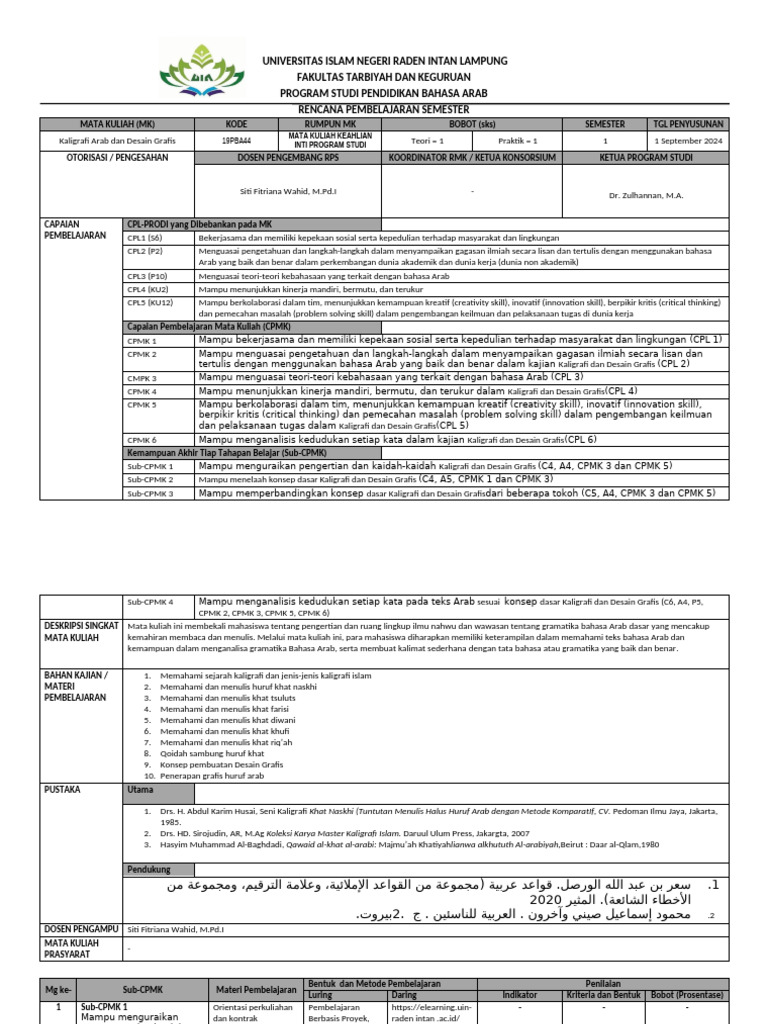 Rps Kaligrafi Arab Dan Desain Grafis Pipit Pdf