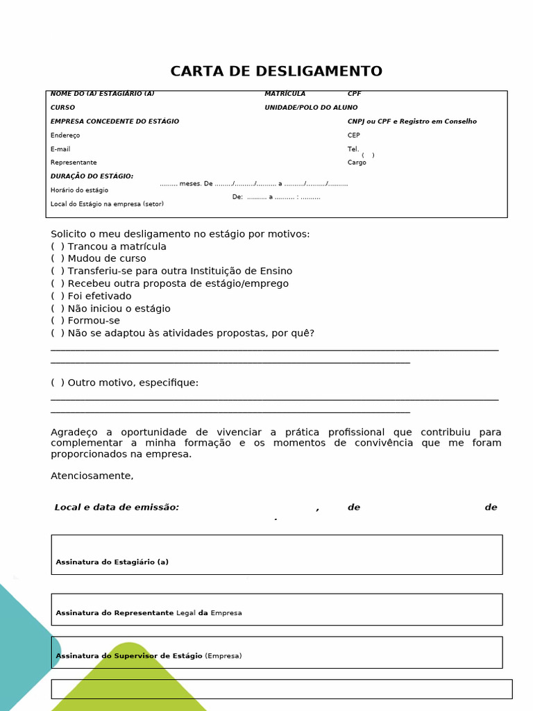 14 Modelo de Carta de Desligamento Rescis o | PDF