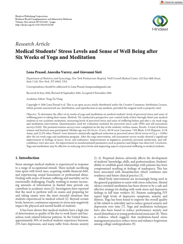 Yoga's Impact on Medical Student Stress | PDF | Hatha Yoga | Self ...