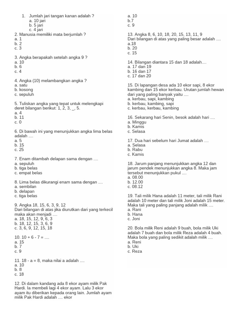 Math Sts Kls 1 | PDF