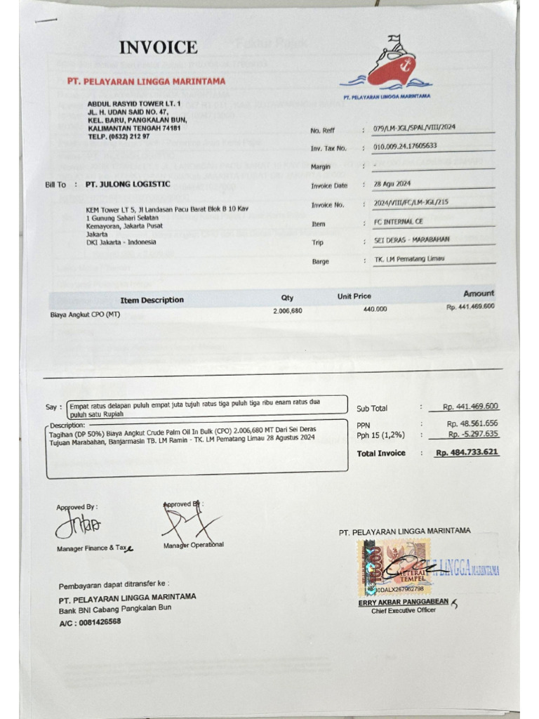 DP 50% Invoice OB. LM Pematang Limau | PDF