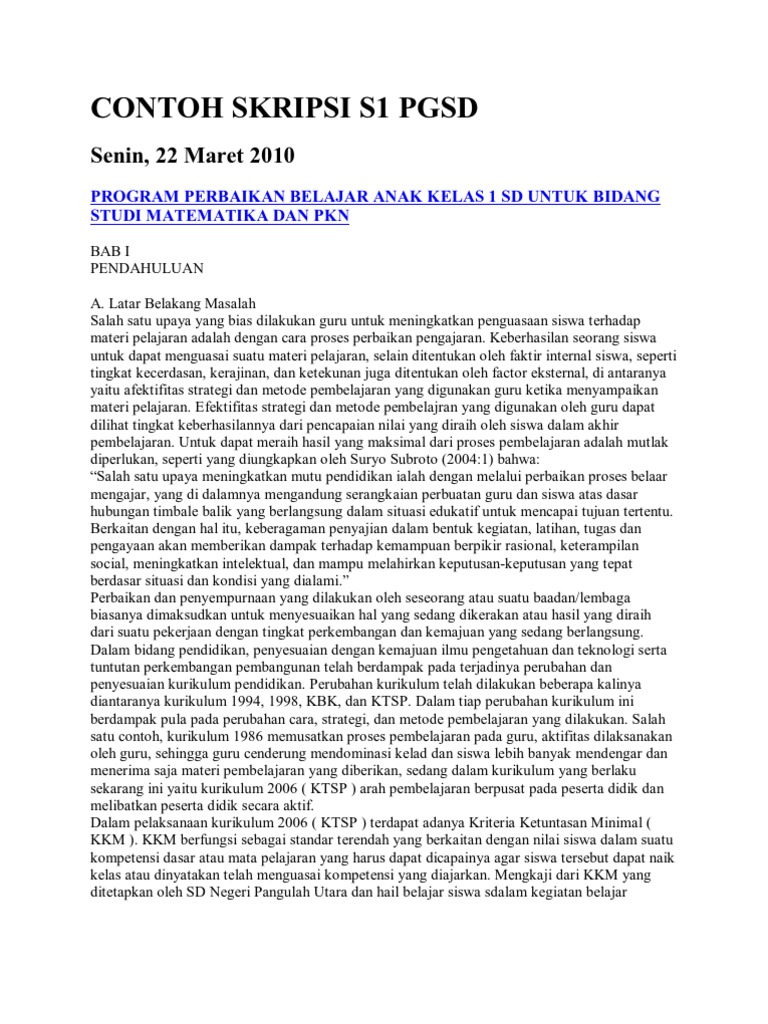 Contoh Skripsi S1 Pgsd