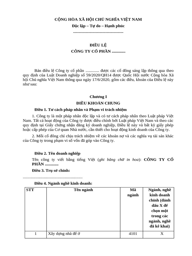 Mau dieu le cong ty co phan pdf