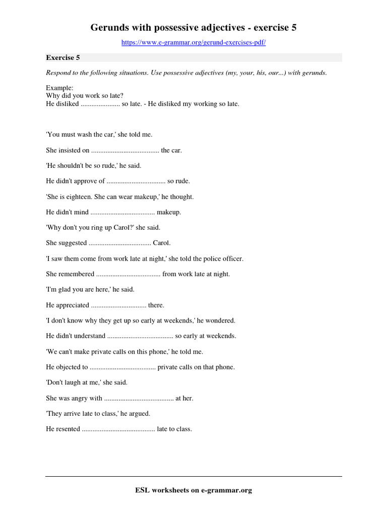 Gerund Exercise 5 | PDF