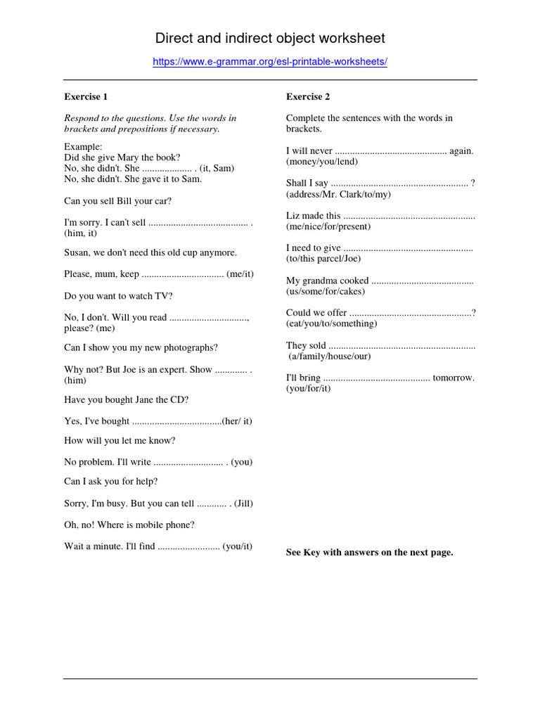 Direct Indirect Object Worksheet | PDF