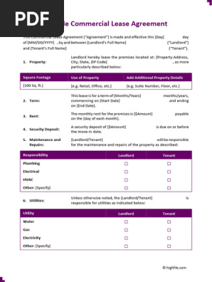 Simple Commercial Lease Agreement - PDF