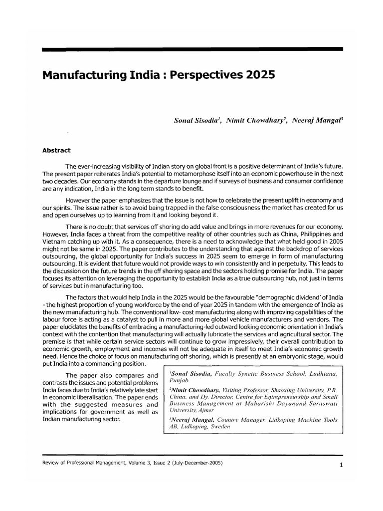 Manufacturing India Perspectives 2025 Pdf