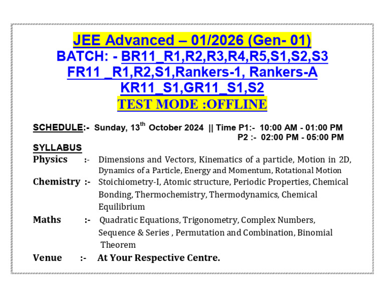 JEE Adv - 01 - Gen-1 - 13.10.2024 | PDF