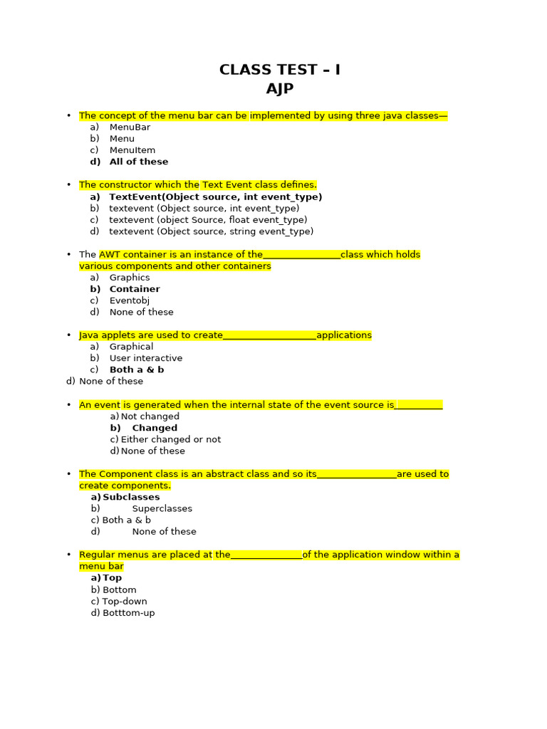 Ajp Ct-I QB 24-25 | PDF | Class (Computer Programming) | Teaching ...