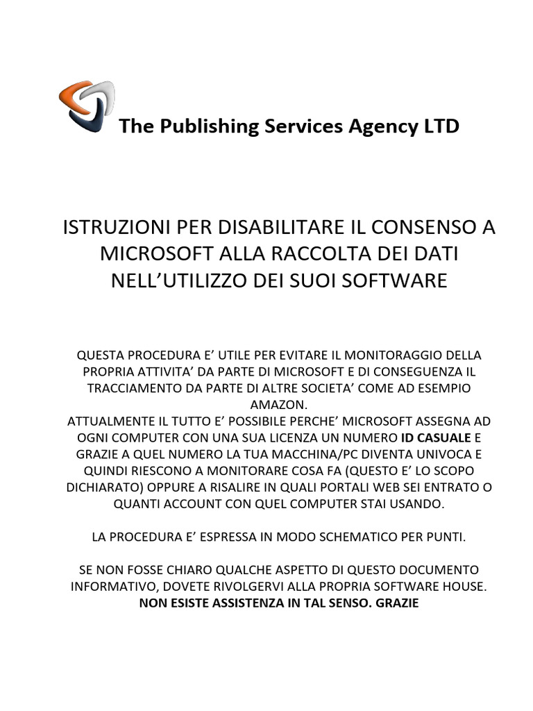 Istruzioni per disabilitare id macchina su windows pdf