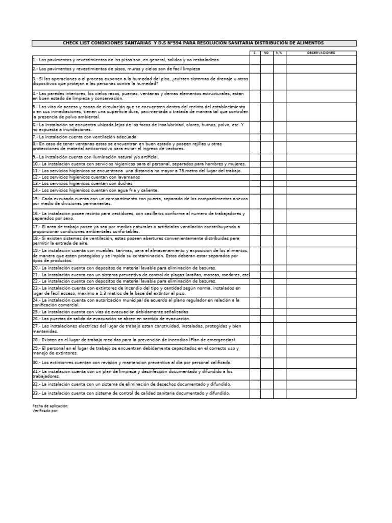 Check List Resolucion Sanitaria | PDF
