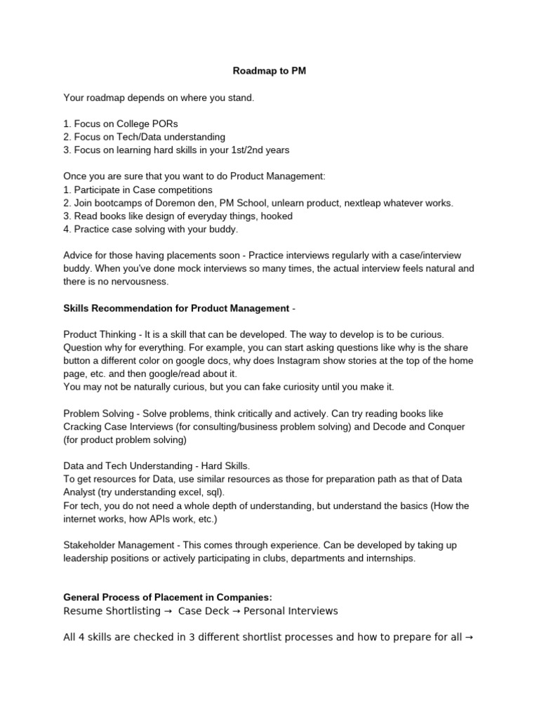 Roadmap To PM (Basics For Light Reading) | PDF