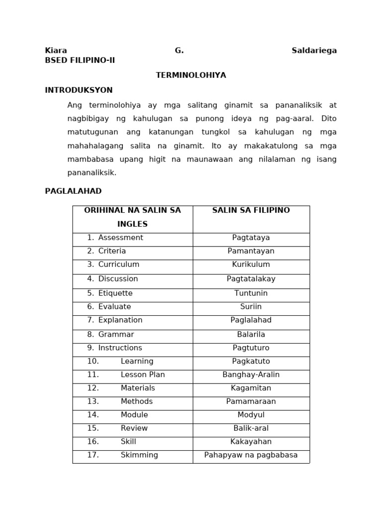 Terminolohiya (Pagsasalin) | PDF