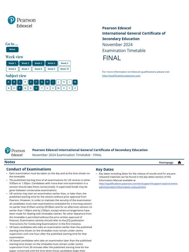 Edexcel IGCSE November 2024 Timetable | PDF | Qualifications