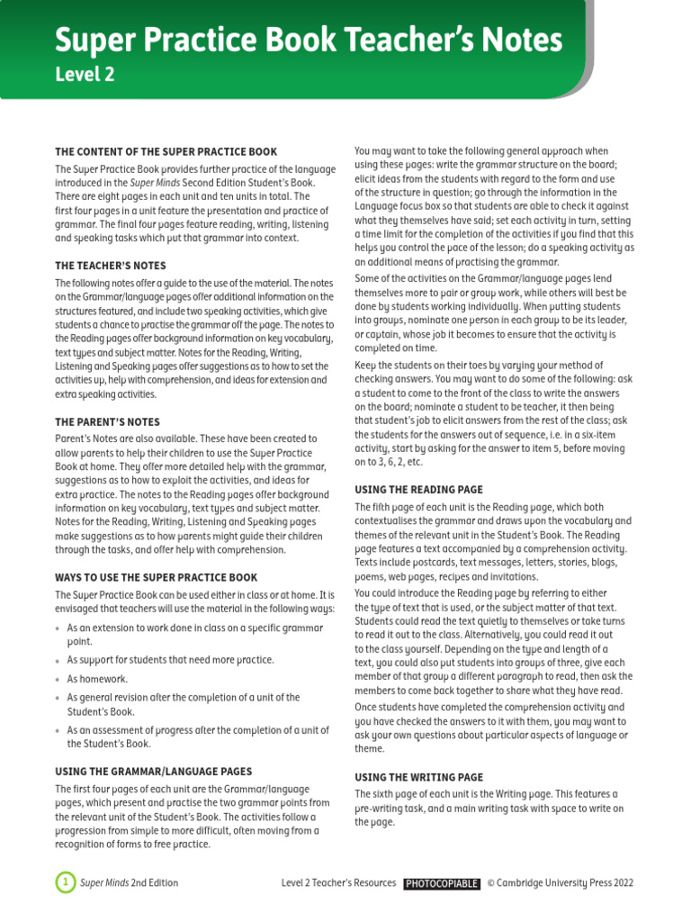 SM2ed Super Practice Book L2 Teacher's Notes | PDF | Reading ...