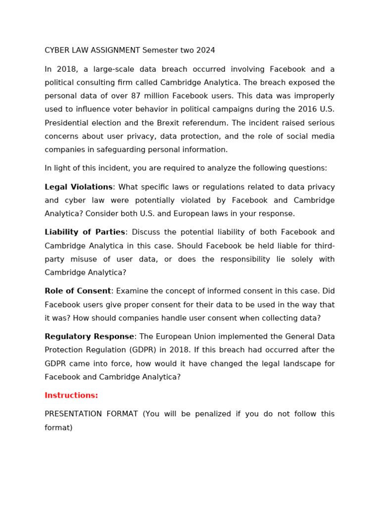 Cyber Law Analysis Assignment | PDF | Facebook | Privacy