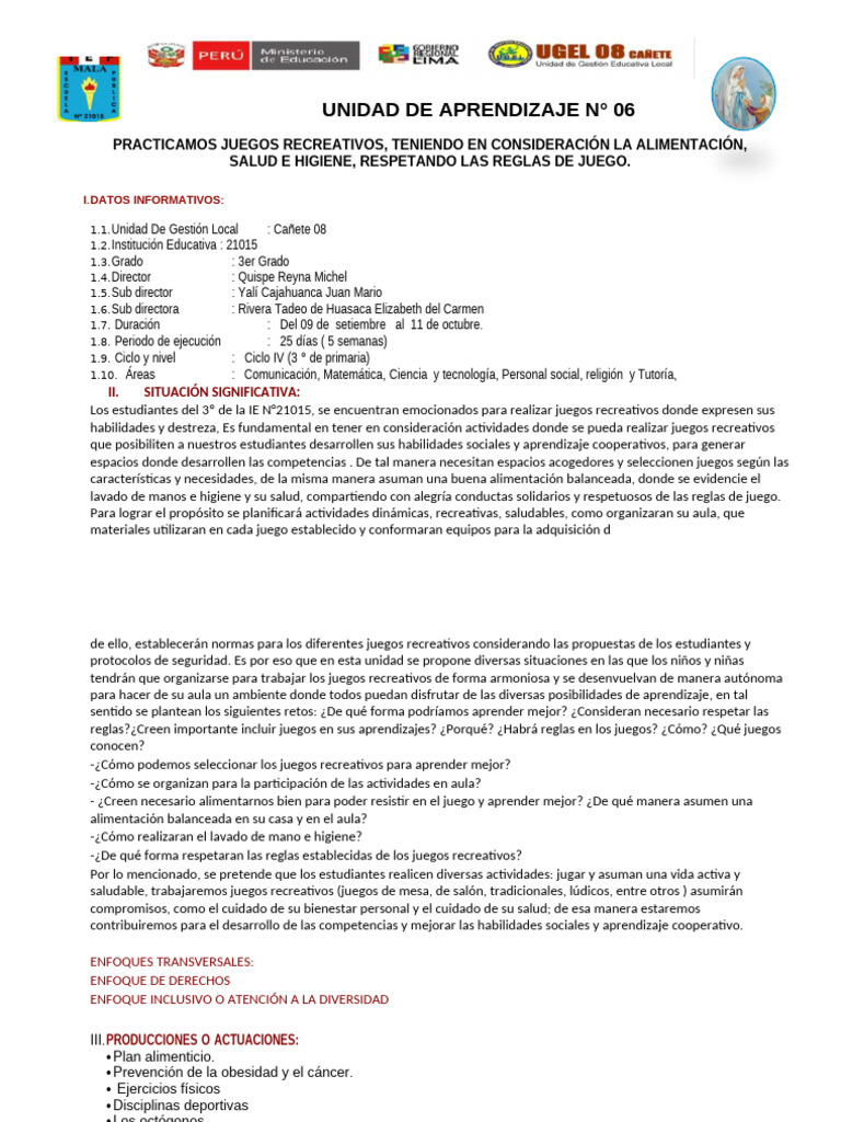 Unidad 06 De Tercer Grado Del Mes De Setiembre 2024 21015 Interno Pdf