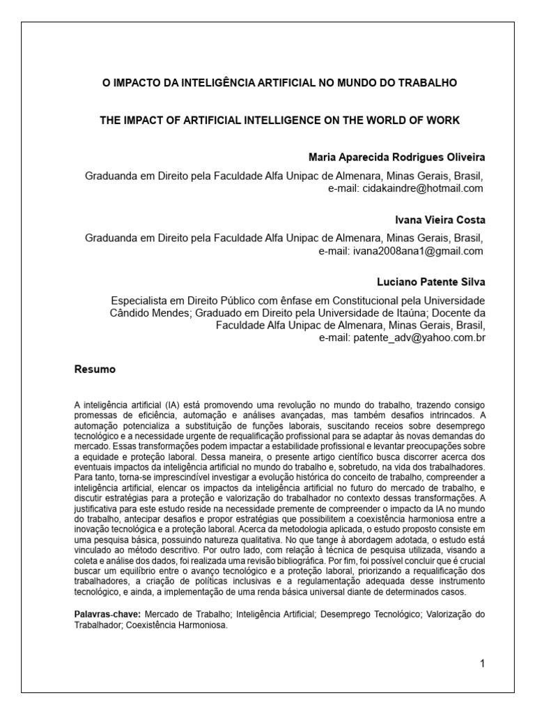 28 O Impacto Da Inteligência Artificial No Mundo Do Trabalho Pdf