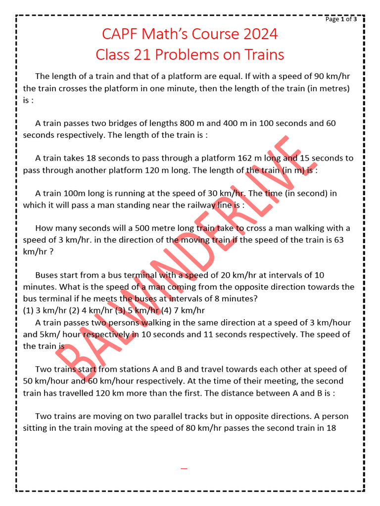 Class 21 Problems On Trains | PDF