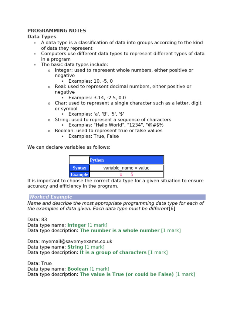 Programming Data Types and Concepts | PDF | Data Type | Parameter ...