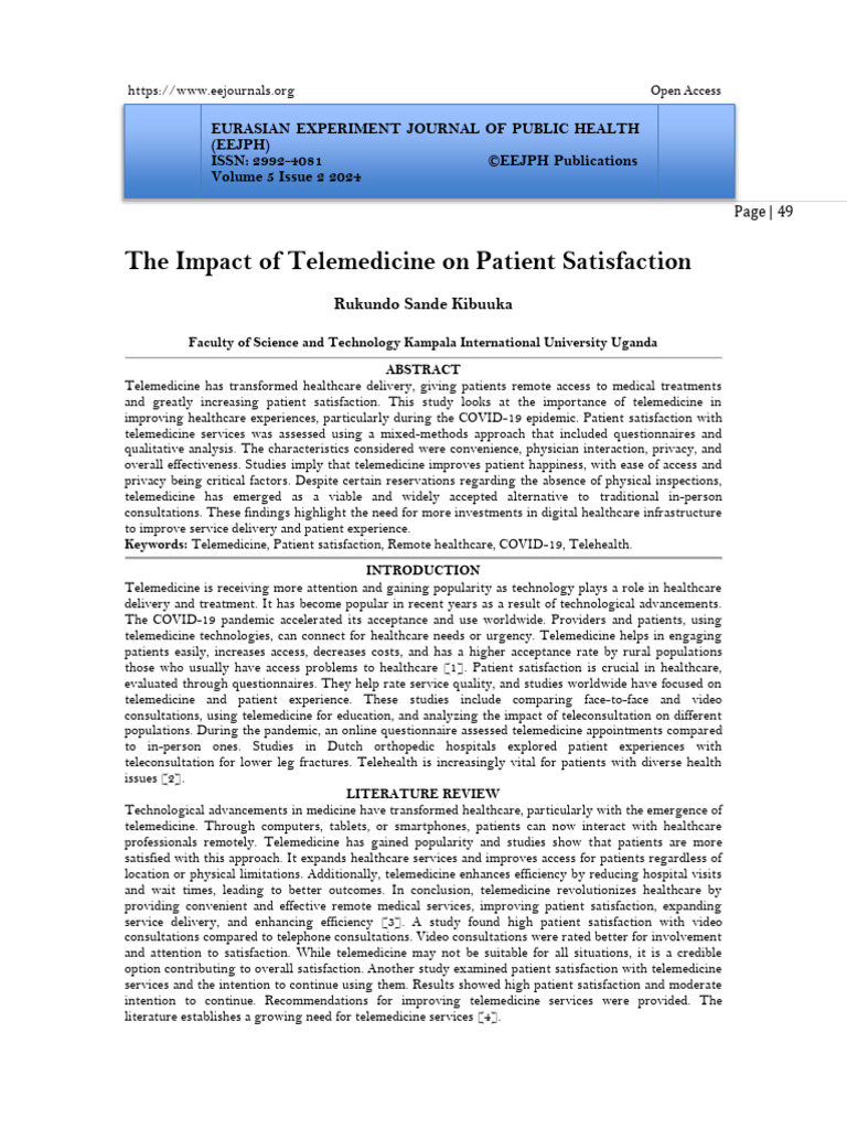 Telemedicine's Impact on Patient Satisfaction | PDF | Survey ...