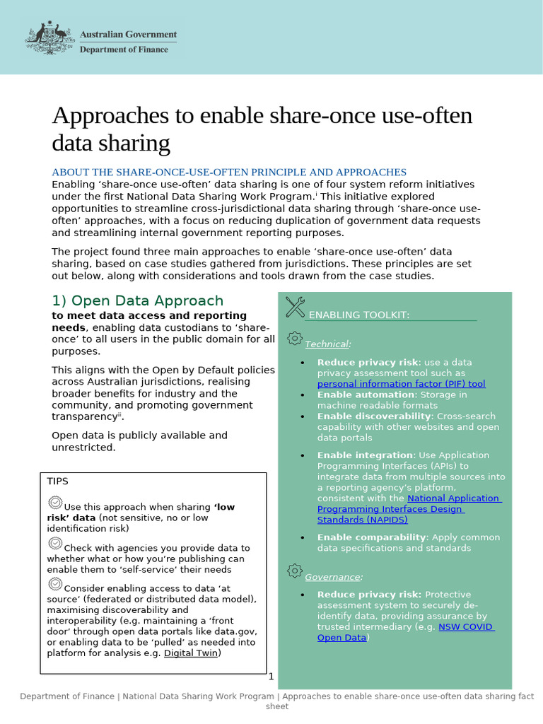 Approaches Enable Share One Use Often Data Sharing Factsheet | PDF ...