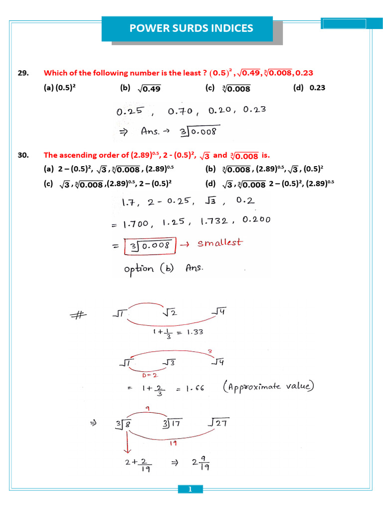 Power Surds and Indices Problems | PDF