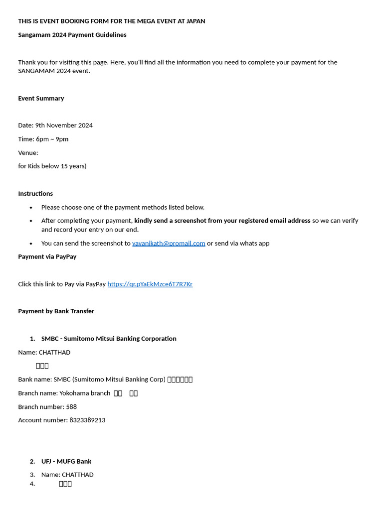 Sangamam 2024 Event Registration Form | PDF | Banking